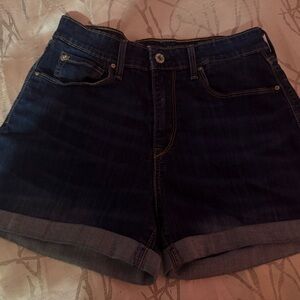 Blue Jean Shorts with Distressed Hem